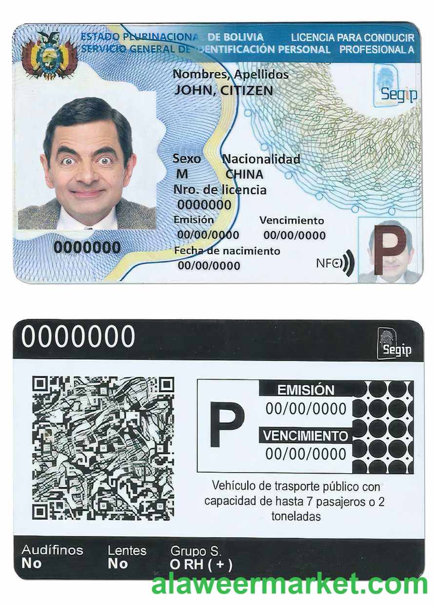Bolivia driving license template in PSD format,fully editable(2017present)